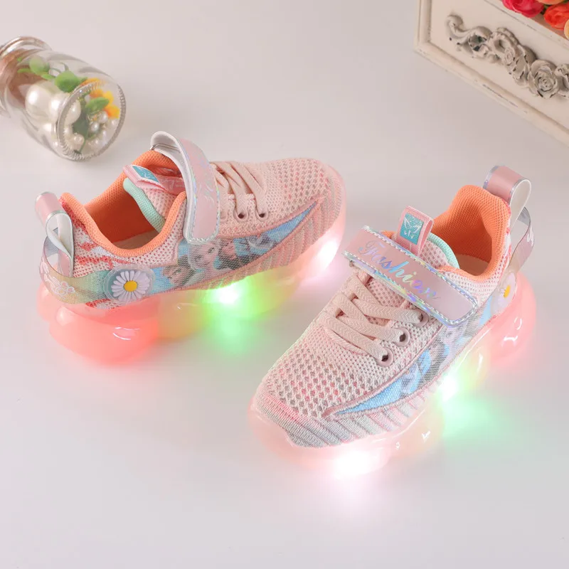 

Girls Frozen Elsa Casual Shoes with LED Light Sneakers sport Shoes eu size 26