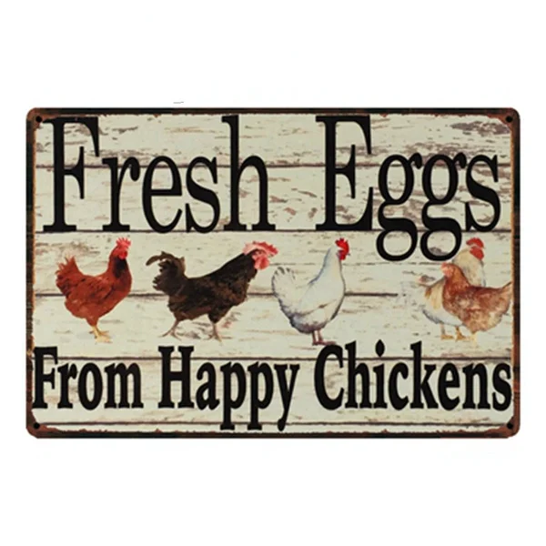 

Свежие яйца от счастливых цыплят винтажный металлический знак плакат настенная живопись