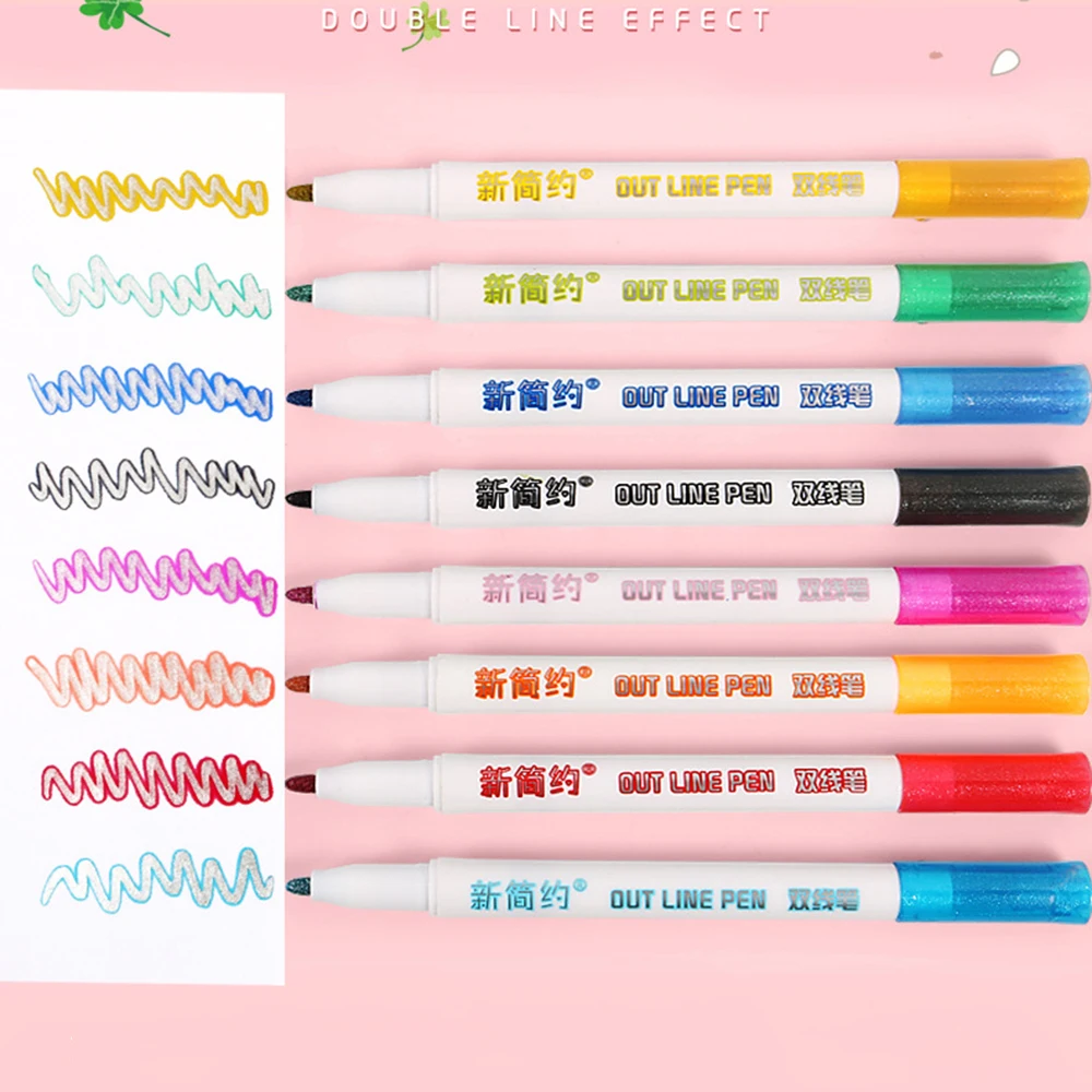 

8pcs/lot Double Lines Contour Color Art Pens Markers Pen Out Line Pen Highlighter Scrapbooking Diary Graffiti Poster Card