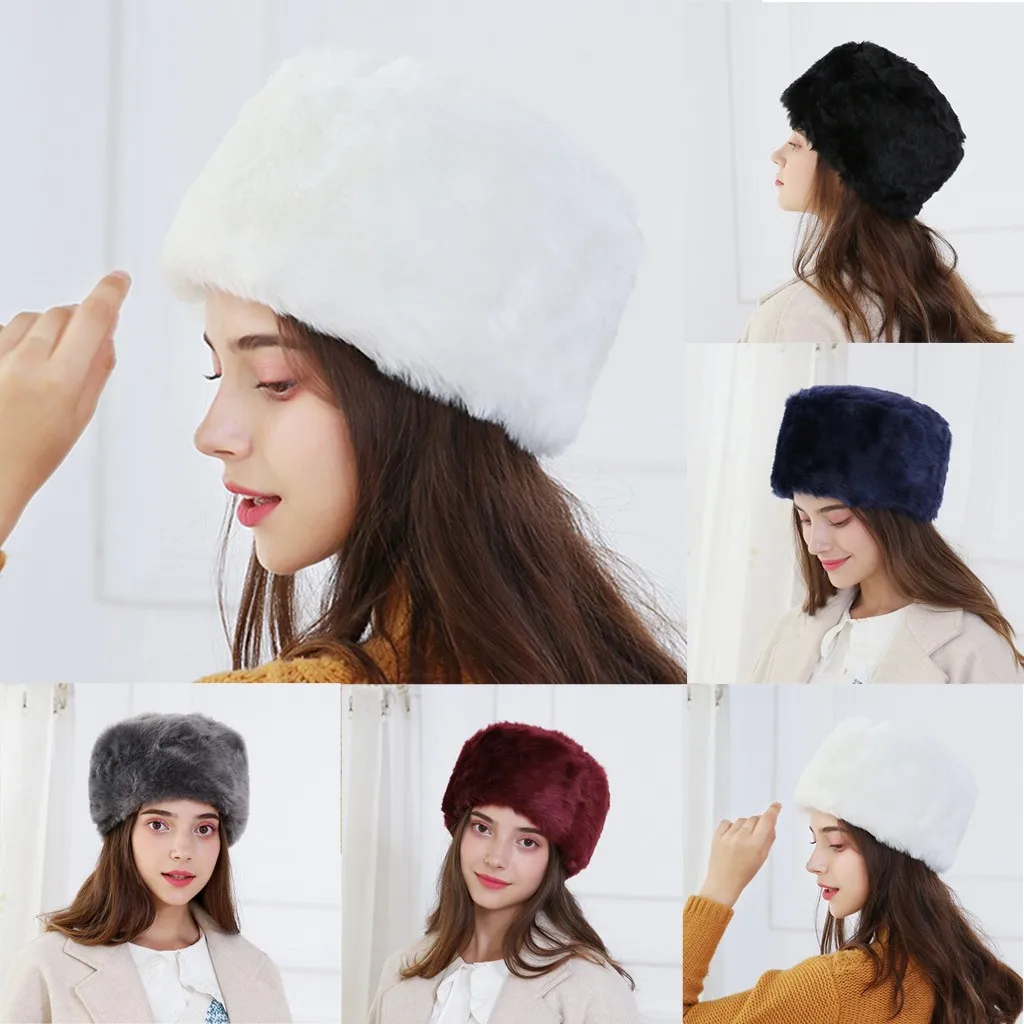 Женская зимняя шапка однотонные плотные теплые наушники шерстяная плюшевая