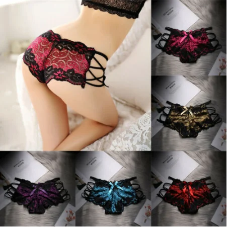 Сексуальные женские кружевные трусики стринги с перекрестными лямками цветами