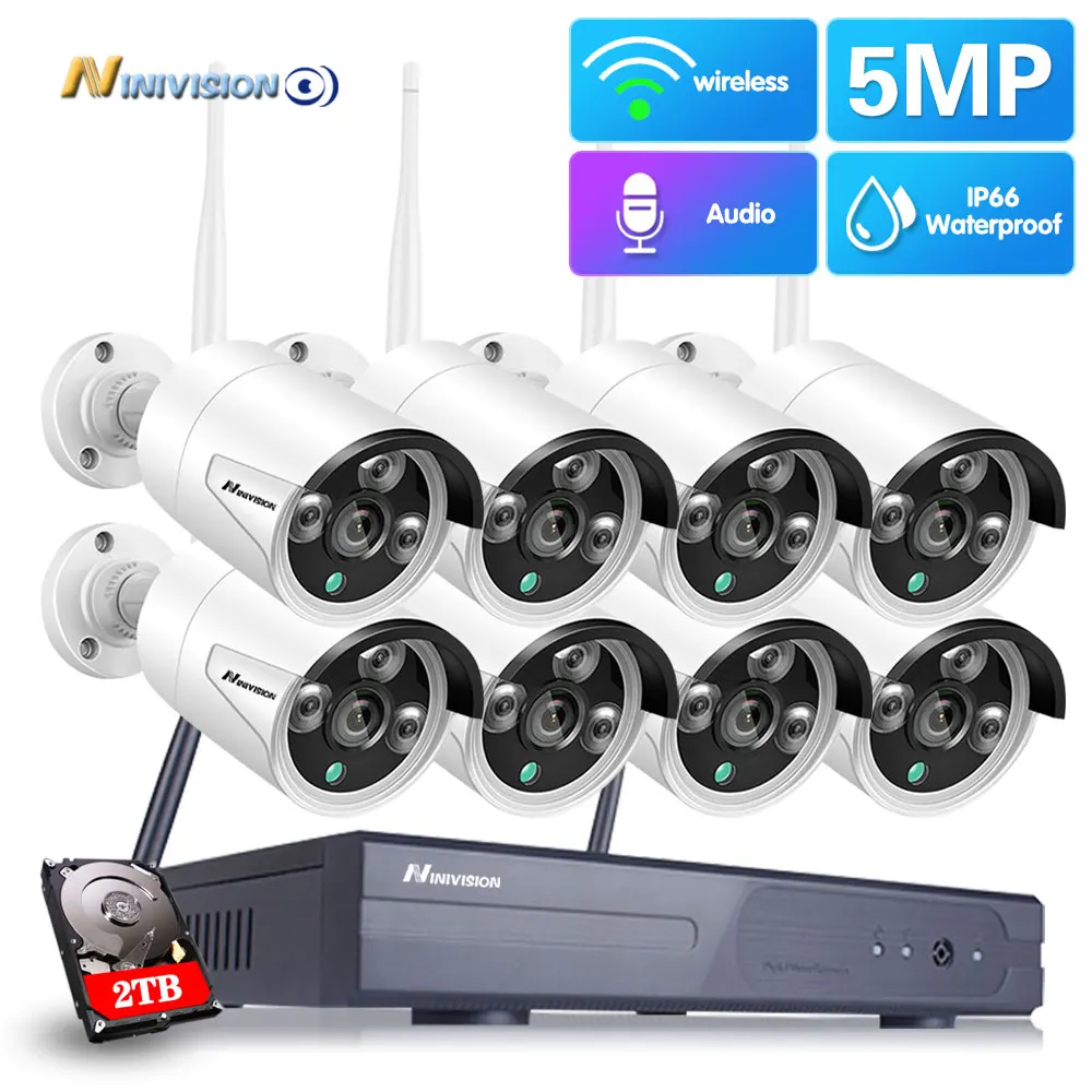 

NINIVISION H.265 8CH 5MP Wireless Video Camera System Outdoor Waterproof Wifi IP Camera P2P Security CCTV Surveillance NVR Kit