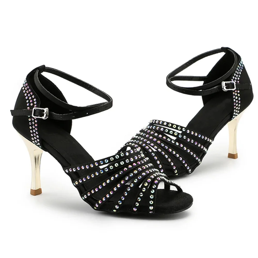 Women Luxury  Rhinestone Latin Dance Shoes Ballroom Black Bridal Shoes Dancing Shoes Party Sandals Salsa Dance high heel shoes