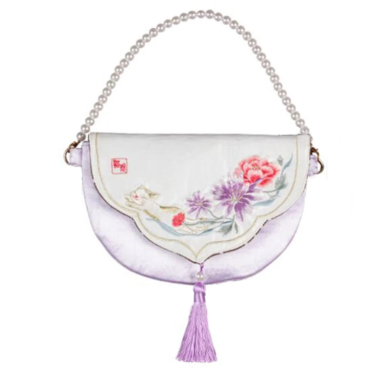 

Angelatracy 2020 Embroidery Purple Pearl Tassel Floral For Women Shoulder Summer White Chain Messenger Bag Crossbody Flap Bag