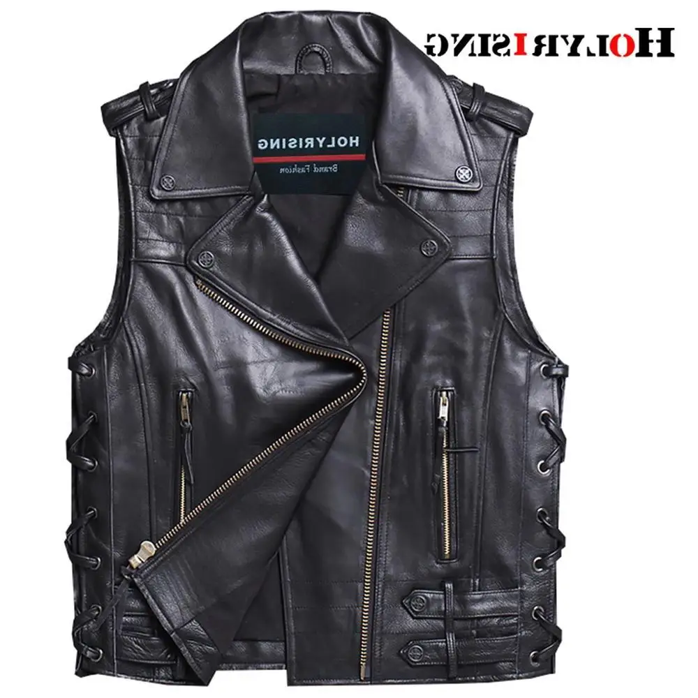 

Men Genuine Cowhide Leather Fitness Leather Motorcycle Vest Black Male's Motorbike Vest Shorts Zipper Stylish Clothes
