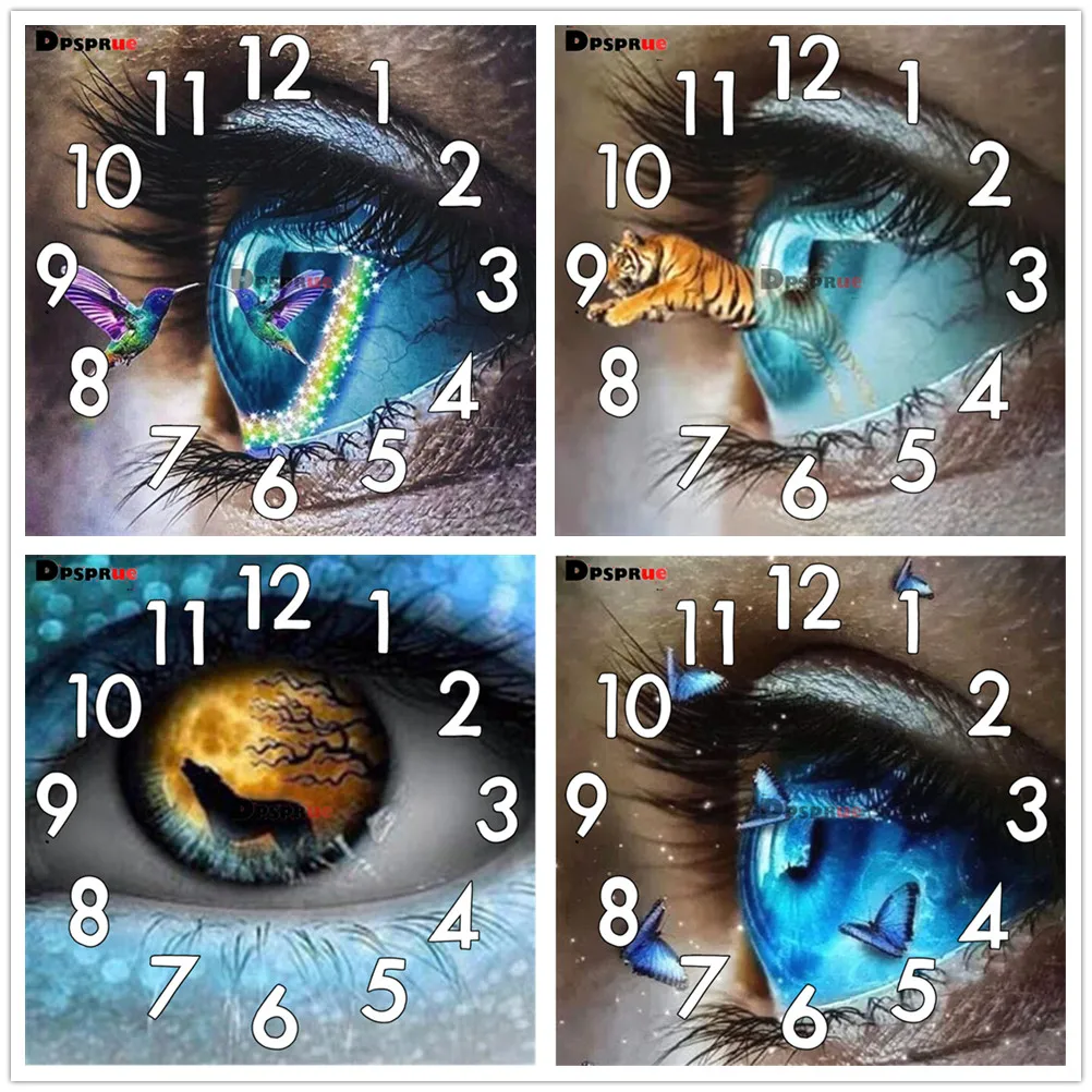 

Dpsprue Full Diamond Painting Cross Stitch With Clock Mechanism Mosaic 5D Diy Square Round Eye 3d Embroidery Gift HG35