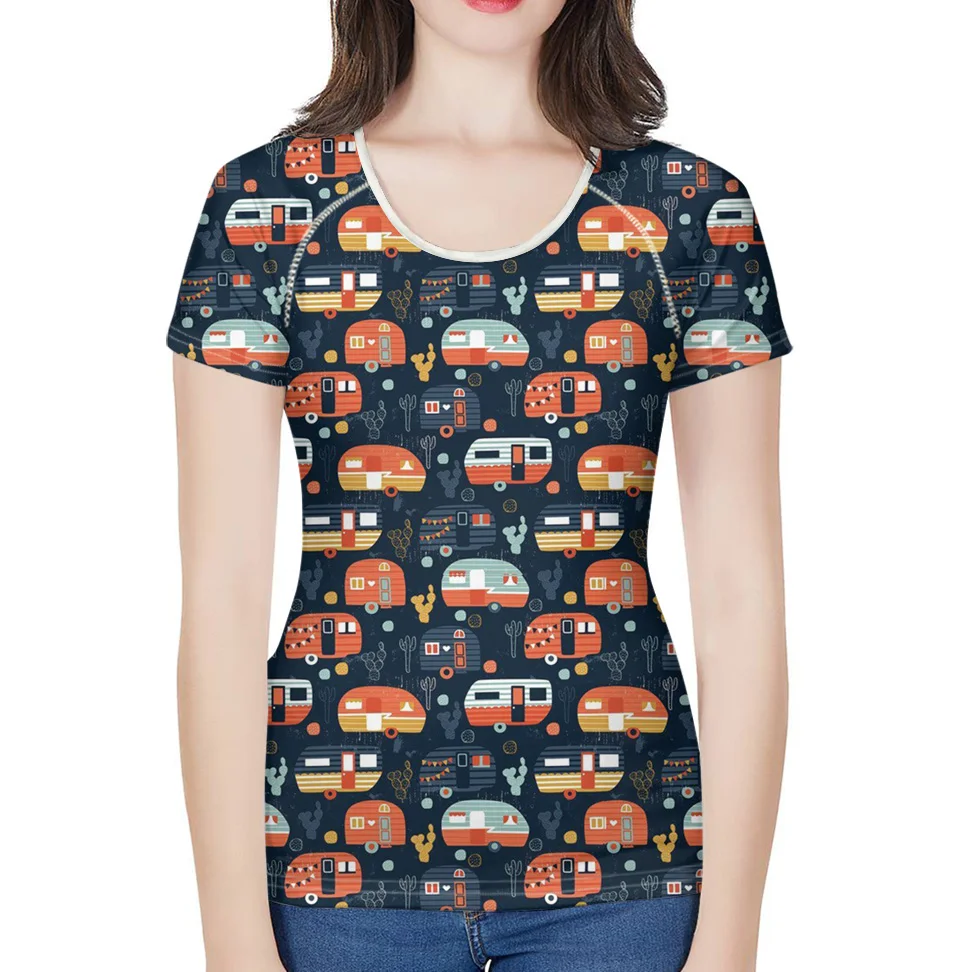 

Nopersonality Colorful Car Printed T Shirt Women O-Neck Short Sleeve Tops Tee Shirt Fashion Elastic T-shirt Feminina