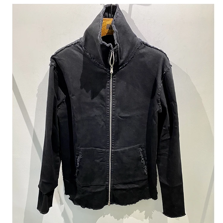 

Autumn winter new stretch denim washed raw selvedge men's slim fit jacket men's standing collar jacket f8298