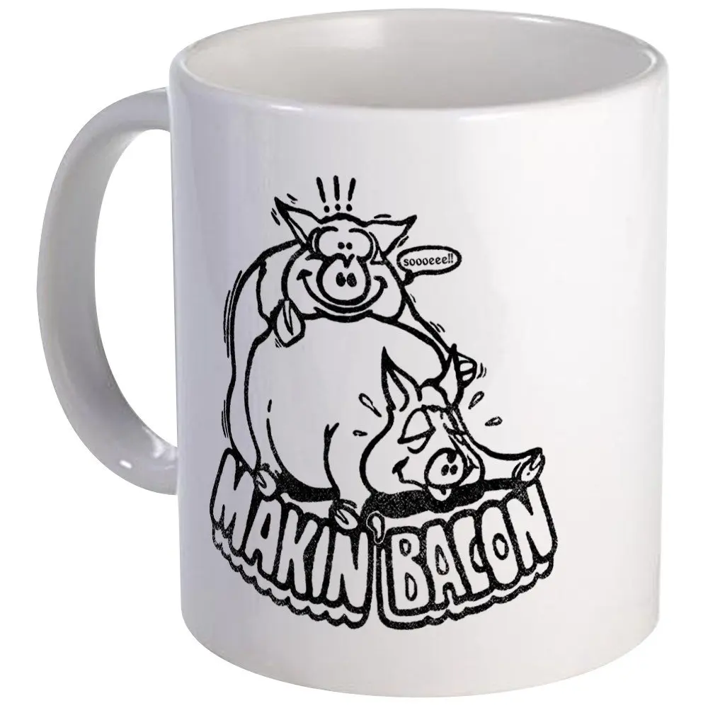 Забавная керамическая кофейная кружка 11 унций для завтрака с беконом и свиньями |