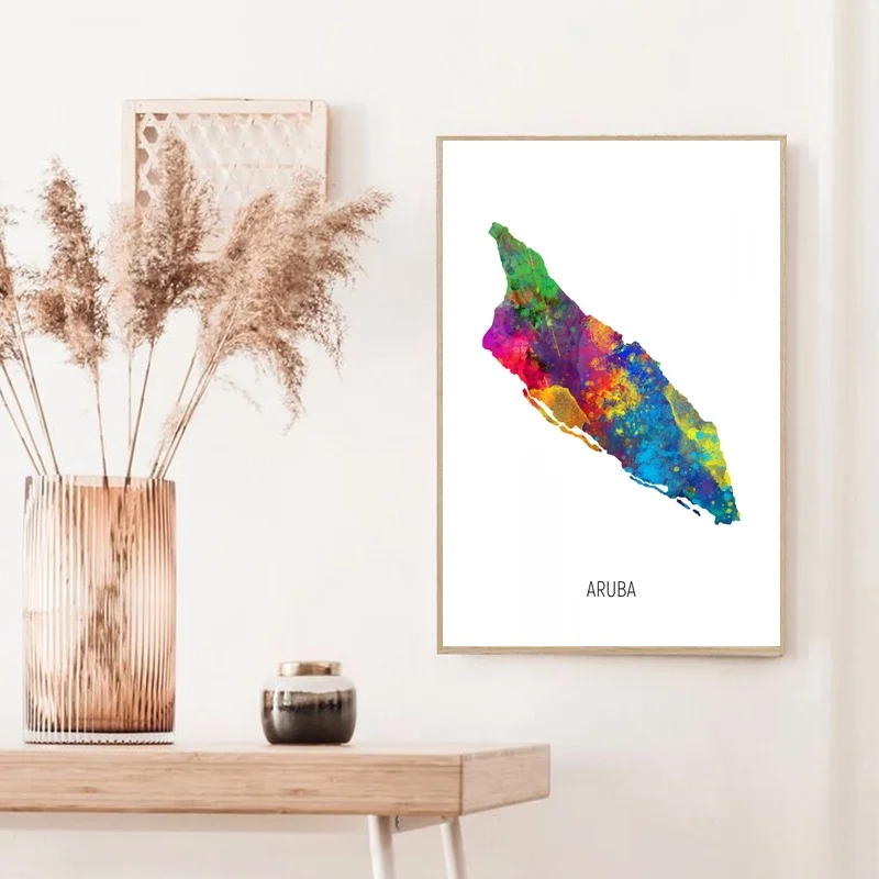 Карта Аруба акварельный художественный Печатный холст плакат | Живопись и