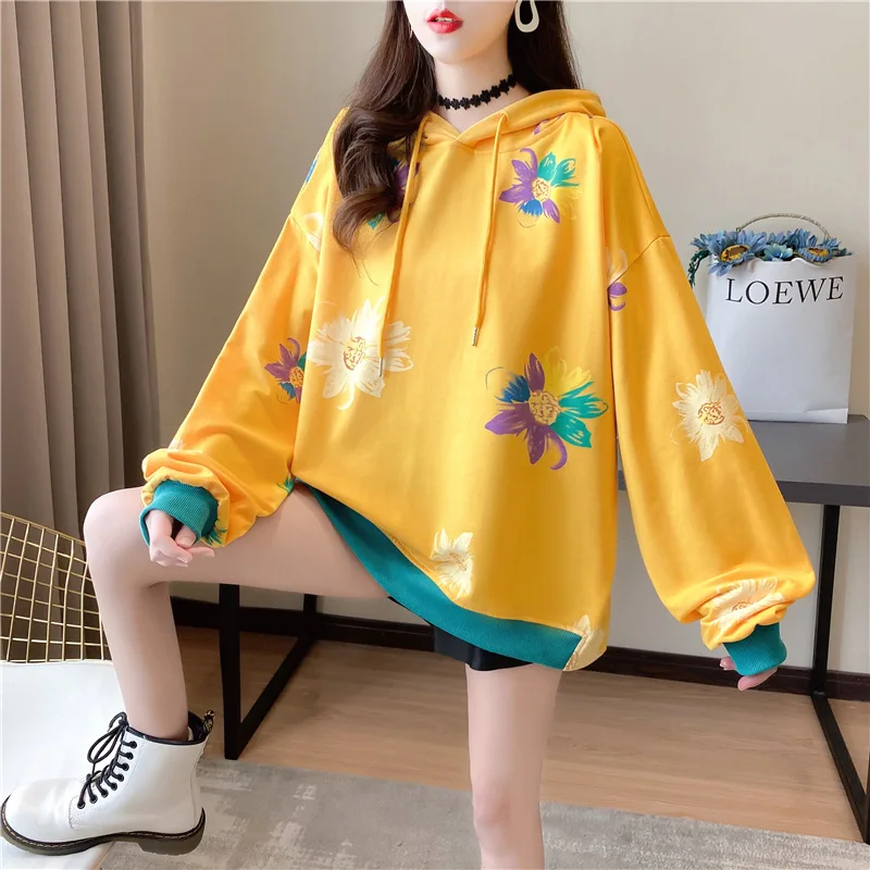 

Fashion Flower Sweatshirts Women Cute Candy Color Long Sleeve Solid Color Pullover Loose Sweet Kawaii Hoodies Female Tops