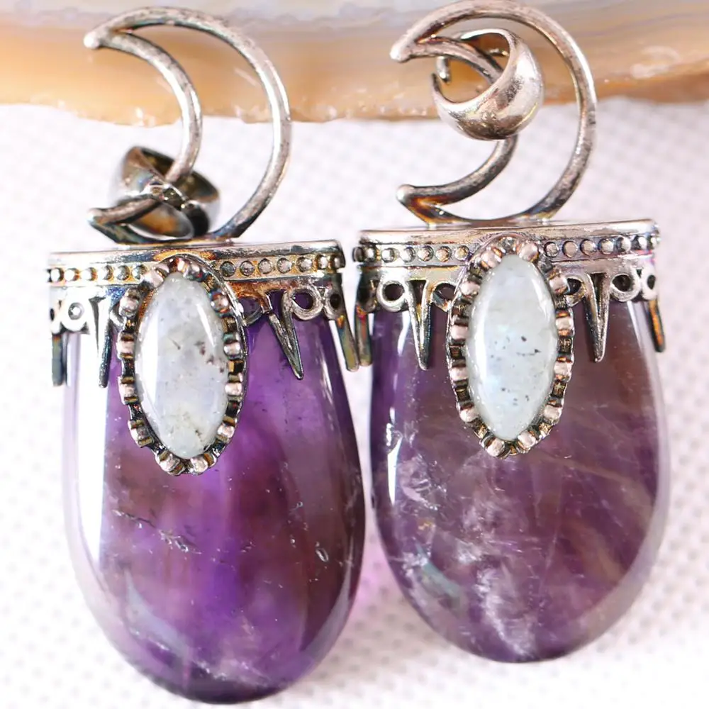 Очаровательное ожерелье с подвеской натуральный драгоценный камень Фиолетовый