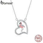 Женское серебряное ожерелье с Фламинго bamoer, из серебра 100% пробы, 925 пробы, с розовым сердцем, в виде животного, BSN223