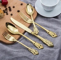 retro style silver and gold cutlery flatware set high grade tableware stainless steel 5 piece set knife fork spoon sets sn1071