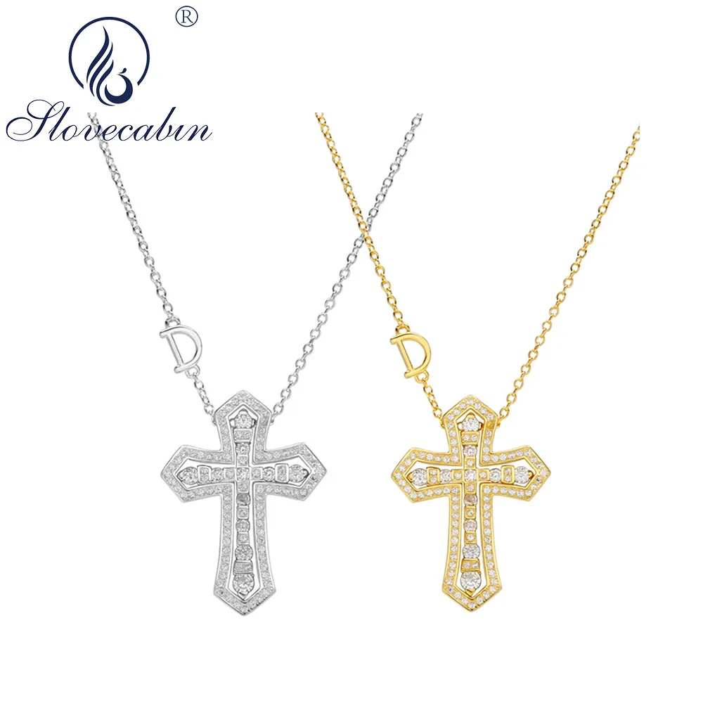

Slovecabin 925 Sterling Silver Double CrossPendant Move D Letter Chain Belle Epoque Zircon Necklaces Women Fine Jewelry Gift