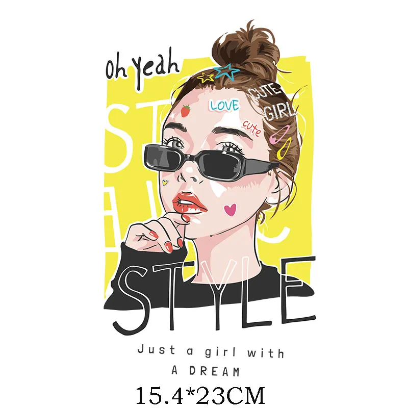 

15.4x23cm New Beauty Girl Iron On Patches For DIY Heat Transfer Clothes T-Shirt Thermal Stickers Decoration Printing