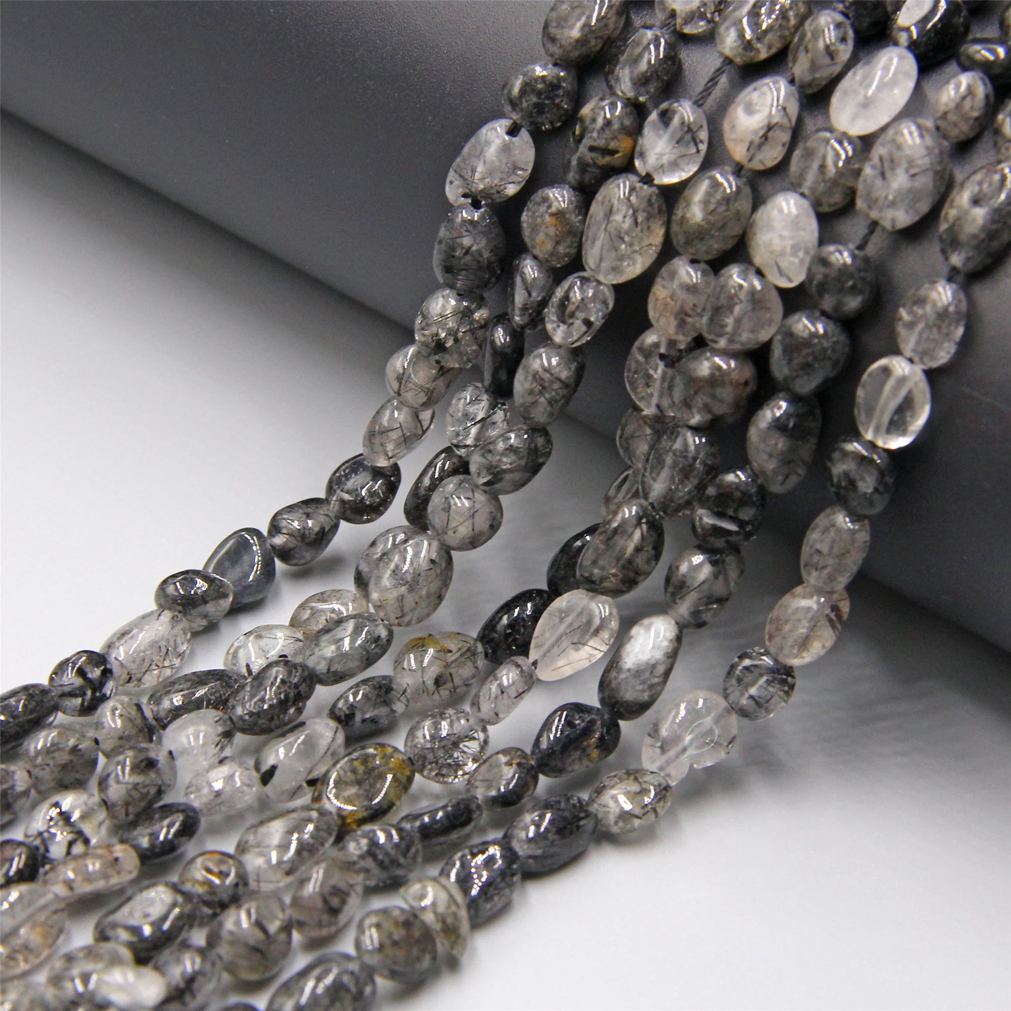 Натуральные черные рутилированные кварцевые кристаллы бриллиантовые бусины для