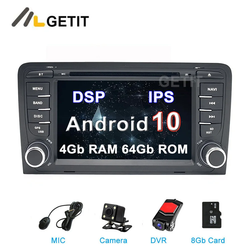 64G DSP IPS Android 10 автомобильный dvd плеер радио GPS для Audi A3 8P 2003 2012 S3 2006 RS3 стерео