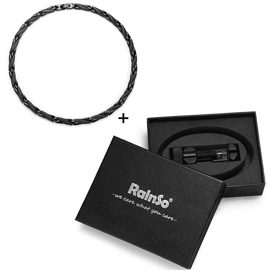 black with box Цепочка с магнитным звеном от RainSo, ожерелье из нержавеющей стали, для здоровья от артрита, пихты, Био энергия, исцеление, мощное ожерелье для женщин, для влюбленных - Окраска металла: black with box
