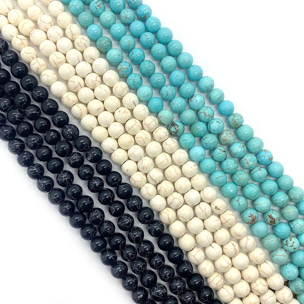 

Bulk Blue Black White Turquoise Natural Stone Round Loose Beads DIY Making Bracelet Gemstone Necklace Earrings Accessories