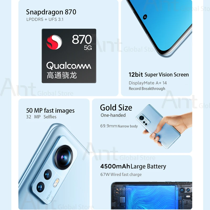 Original Global Rom Mi Xiaomi 12X 8GB+256GB 5G Smartphone Snapdragon 870 Octa Core Phone 50 Million Pixels 120Hz Refresh Screen