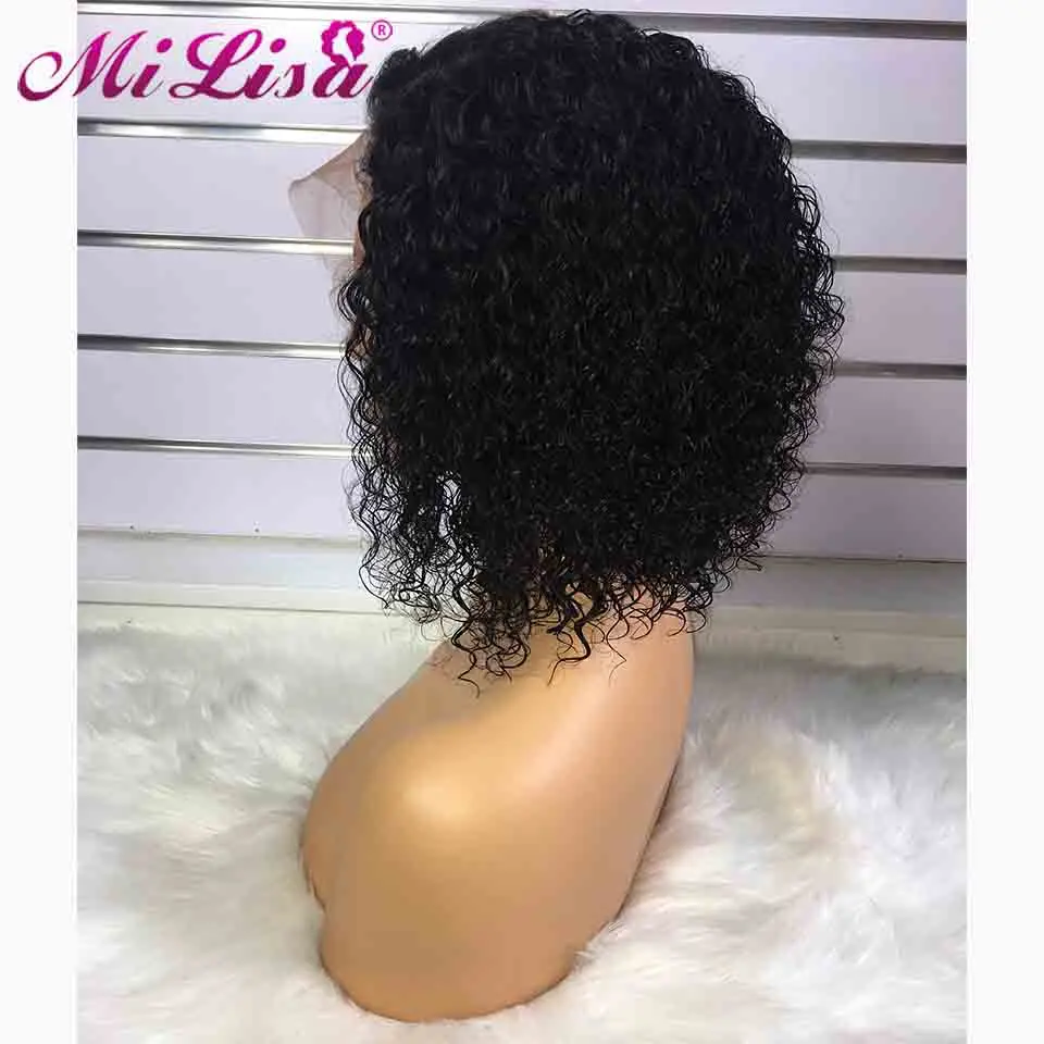Короткий парик из вьющихся человеческих волос Боб бразильский безглазных без