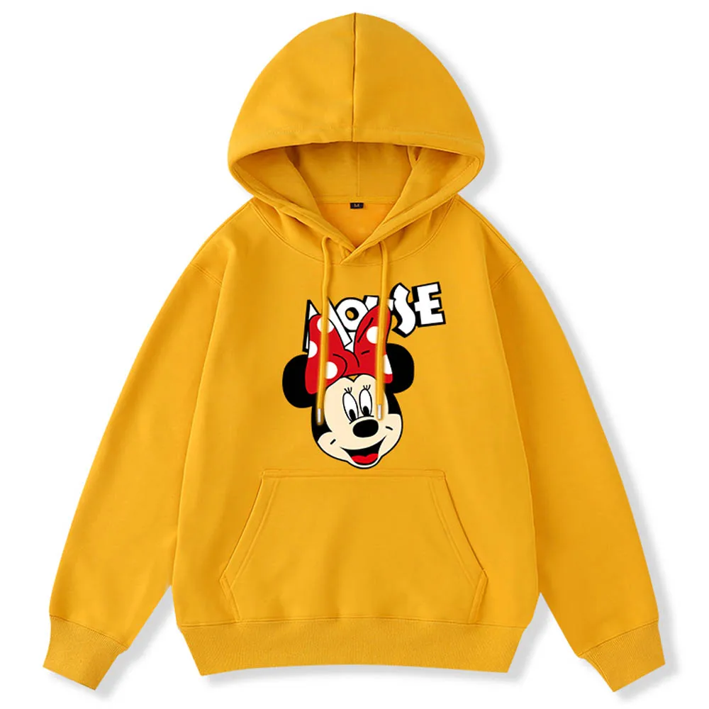 

Disney Sweatshirt Fashion Minnie Mouse Letter Cartoon Print Unisex Cute Women Hooded Pullover Pocket Long Sleeve Tops 8 Colors