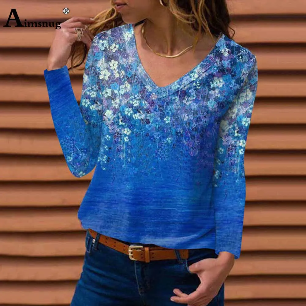 

Plus Size 4xl Ladies Elegant Leisure Casual T-shirt Bohemian Flower Print Tops Trend 2021 Autumn Loose Tees shirt Women Clothing