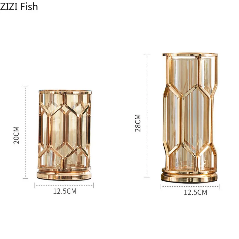 

Modern Luxury Metal Glass Vase American Home Living Room Decoration Exquisite Flower Arrangement Hydroponic Vases Art Decoration