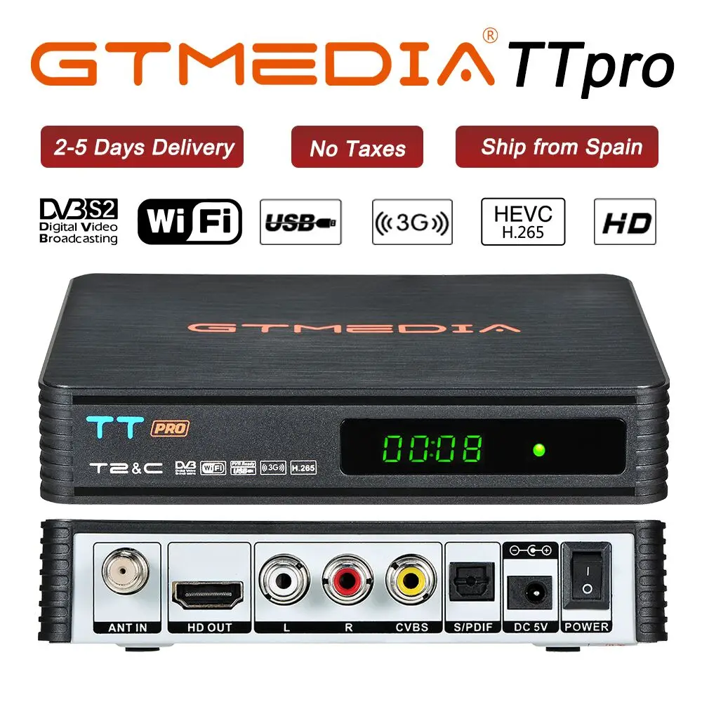 Горячая Gtmedia TT PRO Спутниковый приемник-декодер тюнер Full HD 1080 P DVB-T2/T/кабель+ 1 год бесплатно 5 Cccam clines usb wifi tv Box