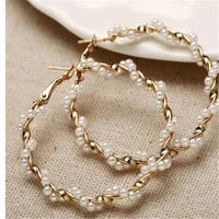 twisted white imitation pearl round circle hoop earrings women gold color big earings korean jewelry brincos statement earrings
