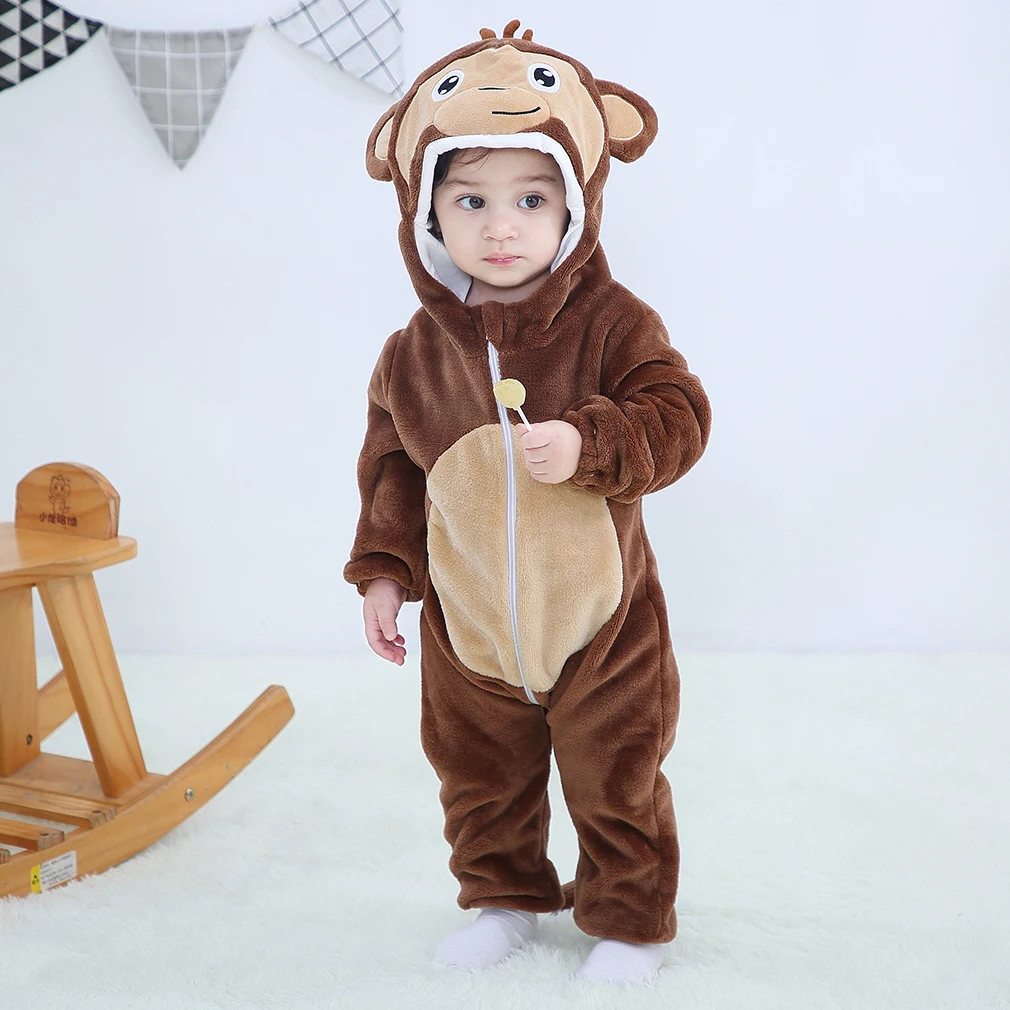monkey Зимние детские комбинезоны, новорожденный, младенец, одежда для малышей, животные, мультфильм стежка, мальчики, девочки, кигуруми, пижамы, костюмы-комбинезоны для малышей - Цвет: monkey