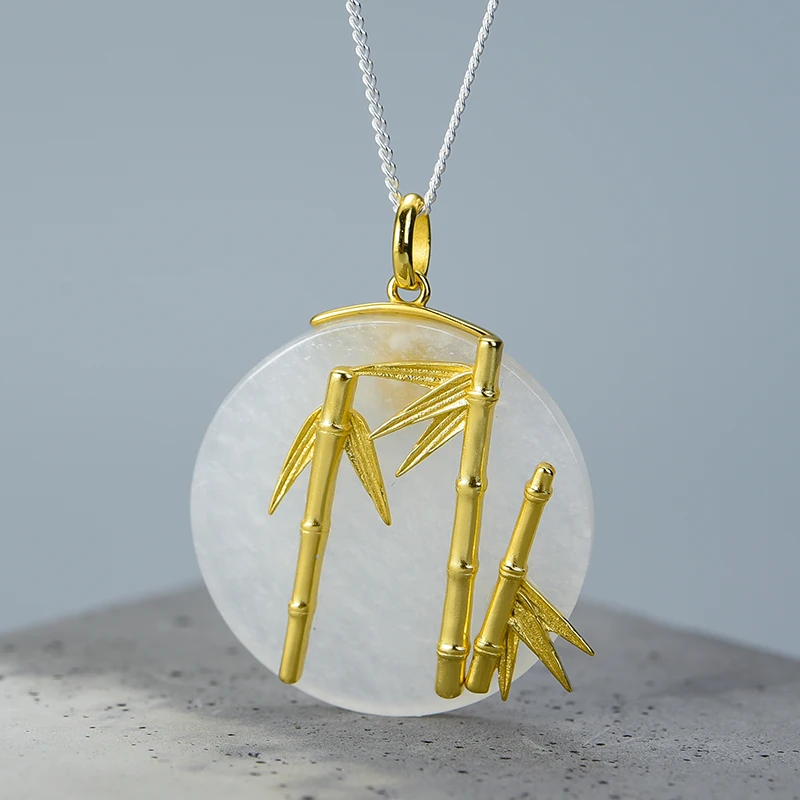 Женский кулон Свежий бамбук Lotus Fun изящный без цепочки ручного изготовления из