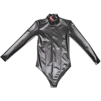 oil glossy faux latex catsuit pu leather long sleeve bodysuit high cut bodystocking hot sexy leotard body shaping shirt rompers