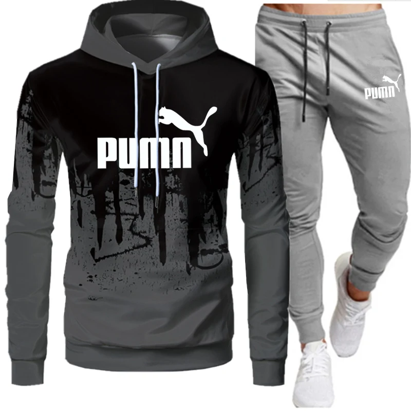 

2021Youth spring fashion brand men and women two-piece couple hooded running sportswear casual gym fitness training clothes
