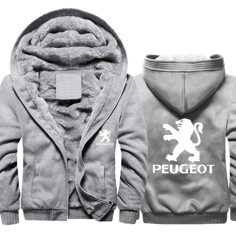 

Hoodies Men Peugeot Car Logo Print Jacket Mens Hoodies Winter Thicken Warm Fleece cotton Zipper Raglan Coat Tracksuits