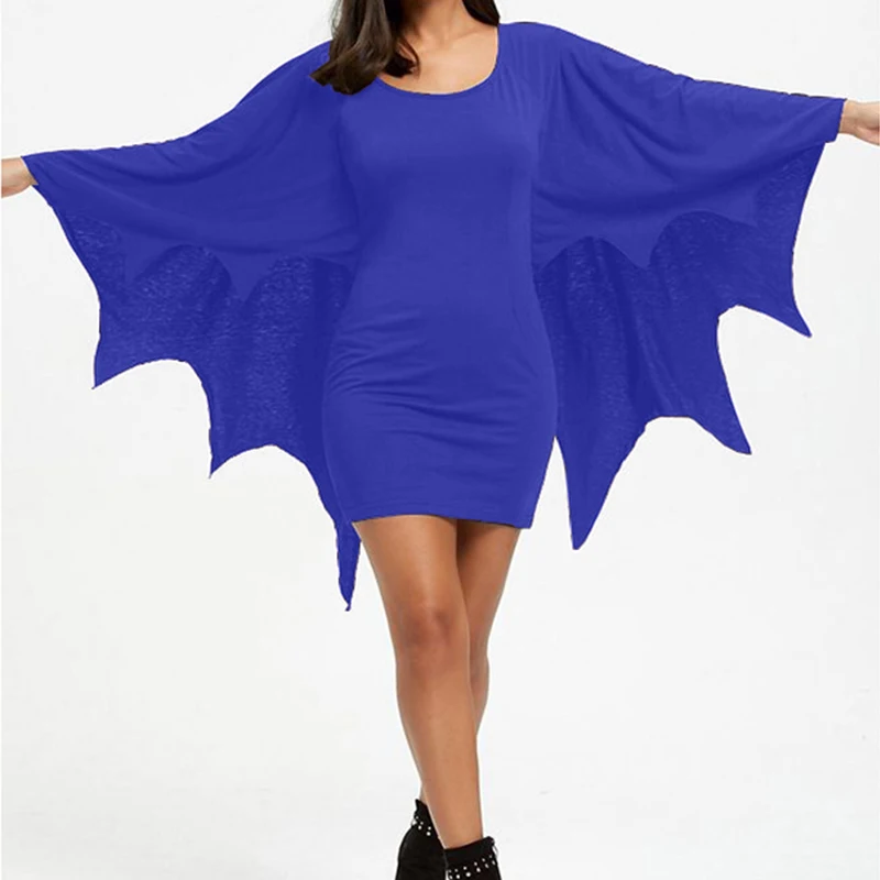 

2020 Halloween Dress Womens Plus Size Solid Round Neck Bat Long Sleeve Gothic Mini Dresses Fashion Ladies Vestido De Mujer