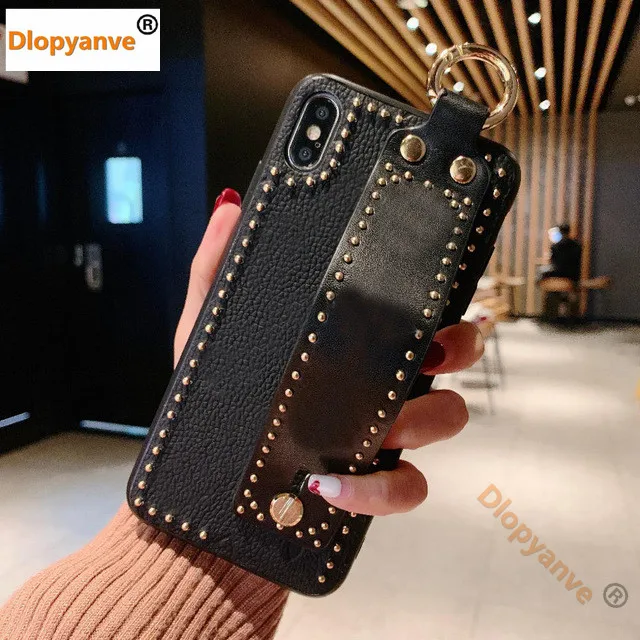Black Модный портативный кожаный чехол для телефона для IPhone 11, 11Pro, X, XR, Max, 6, 6 S, 7, 8 Plus, чехол на запястье, защитный чехол для девочек, подарок - Цвет: Black