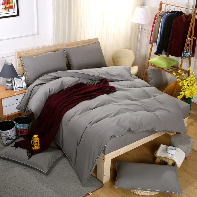 As Photo 11 Red Pure Color AB Side 4pcs Bedding Set 1.5m 1.8m 2m 2.2m Bed Sheet Duvet Cover Pillowcase Beds King Queen Double Size Bedlinens - Цвет: As Photo 11