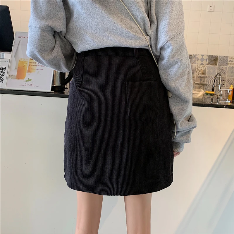 Кофейные короткие облегающие Женские юбки на пуговицах тонкая Корейская Высокая