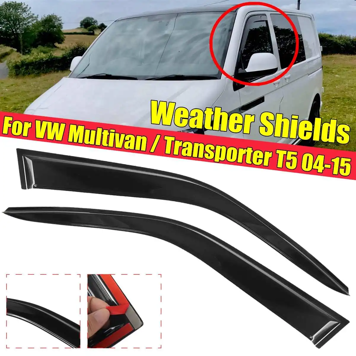 

For VW Multivan Transporter T5 2004 2005 2006-2015 Front Car Window Wind Sun Rain Visor Deflectors Tinted Windows Shield 2PCS