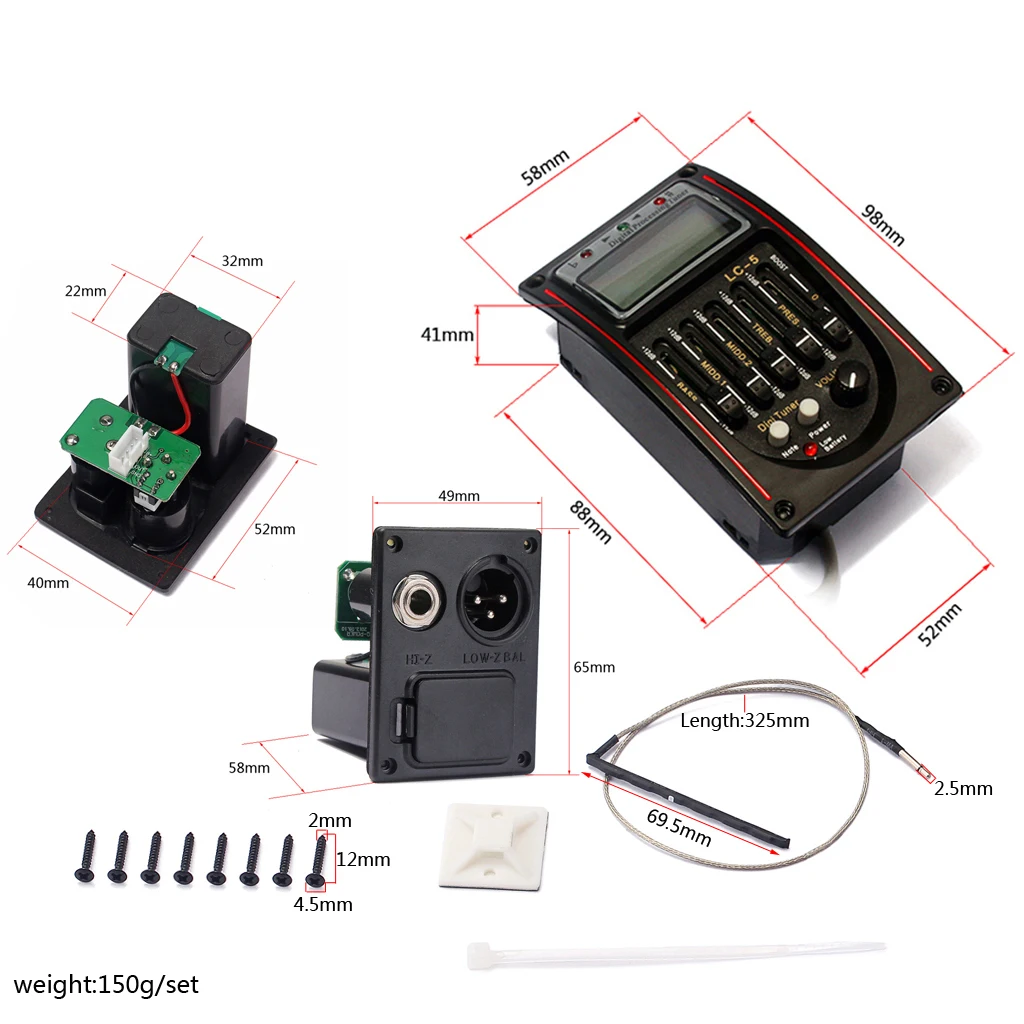 

Guitars Pickup EQLC-5 Band Pickup Tuner Equalizer Auto Manual Tuning Mode, Black