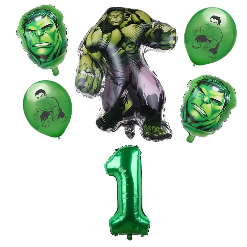 6pcs Green 1 Новые воздушные шары из фольги «мстители», «супергерой», «Халк», «С Днем Рождения», украшения для вечеринки, детская игрушка, юбилей, зеленые шары с цифрами 1-9, «Глобус» - Цвет: 6pcs Green 1