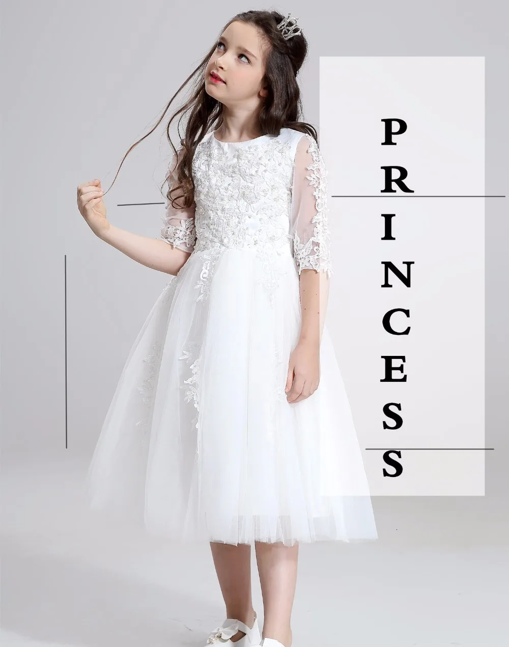Vestidos de daminha/Белое фатиновое кружевное бальное платье с бисером; Платья с цветочным узором для девочек с короткими рукавами на свадьбу; коллекция года; платья для первого причастия