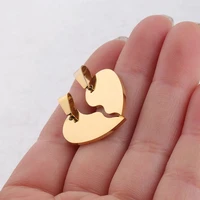 stainless steel broken heart charms stitching matching two halves split heart charms for carving diy making necklace 10pcs