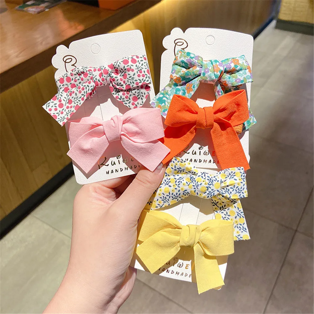

2 Pcs/set Cotton Linen Leopard Printed Bowknot Hair Clips For Cute Girls Barrettes Safty Hairpins butterfly hair clip