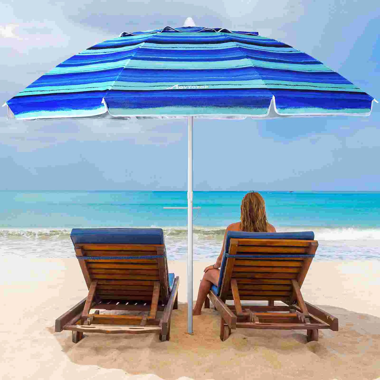 

MOVTOTOP S21O 6.5ft Beach Umbrella Outdoor Sunshade Umbrella Crank Adjustable Umbrella Canopy for Garden Deck Backyard Pool (Str
