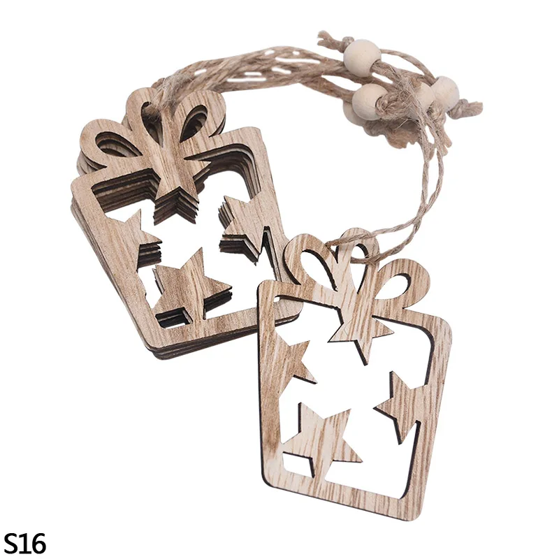 3/6pcs Christmas Wooden Pendant Wooden Hollow Snowflake Christmas Tree Hanging Decor For New Year Xmas Party Ornaments Kids Gift - Цвет: 3pcs S16