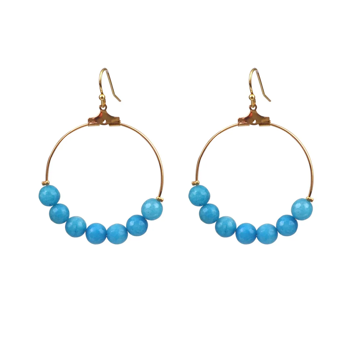 

Women Handmade Jewelry Blue Pink Stone Beads Earing New Fashion Earrings Circle With Stone