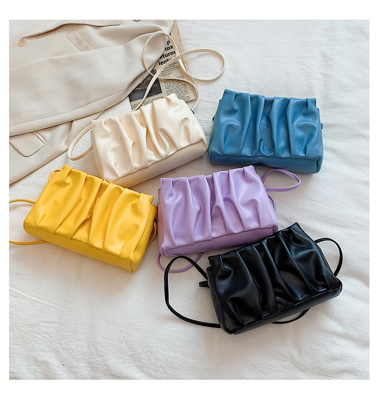 

2020 new women bag Fashion Solid PU Flap Ruched flaky clouds Shoulder Bags Korean ladylike bag